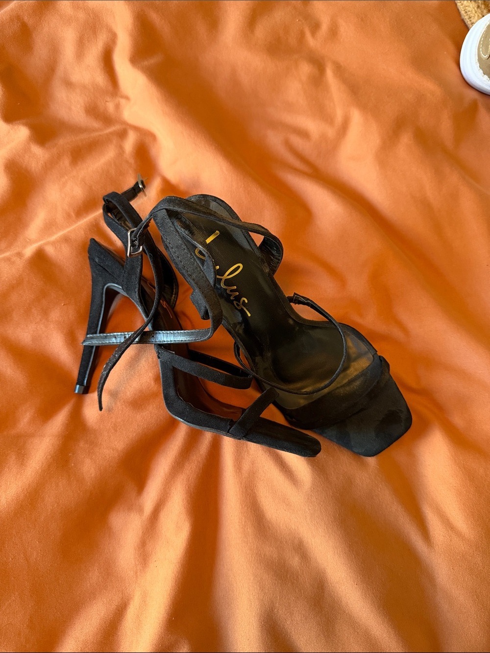 Lulu's Black Strappy Square-Toe High Heels
